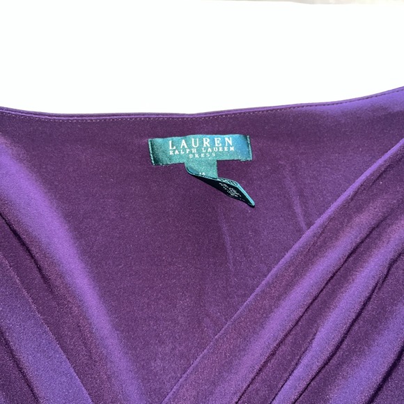 Vtg Lauren Ralph Lauren Dress Sheath Magenta Stretch Ruched V-Neck Size 14 - Picture 6 of 10